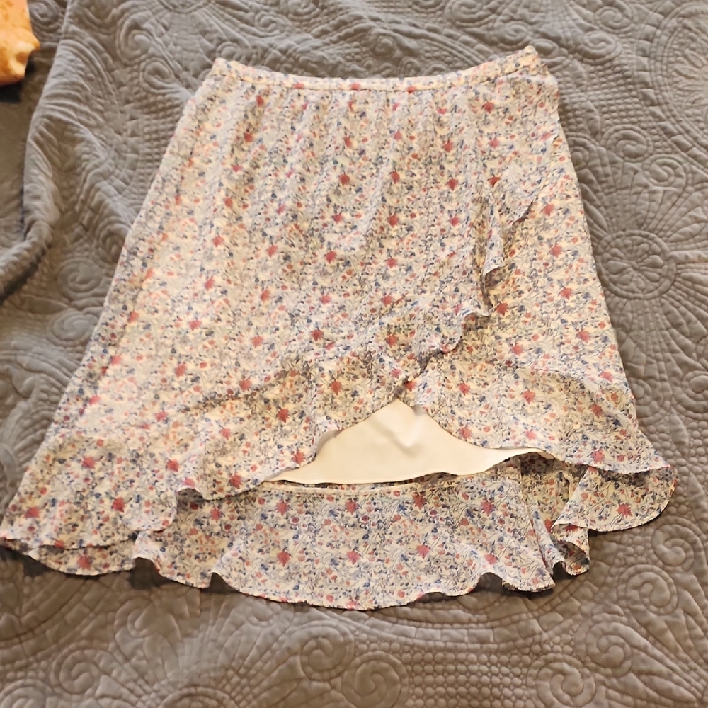 Madewell Floral High-Low Skirt in Blue and Pink